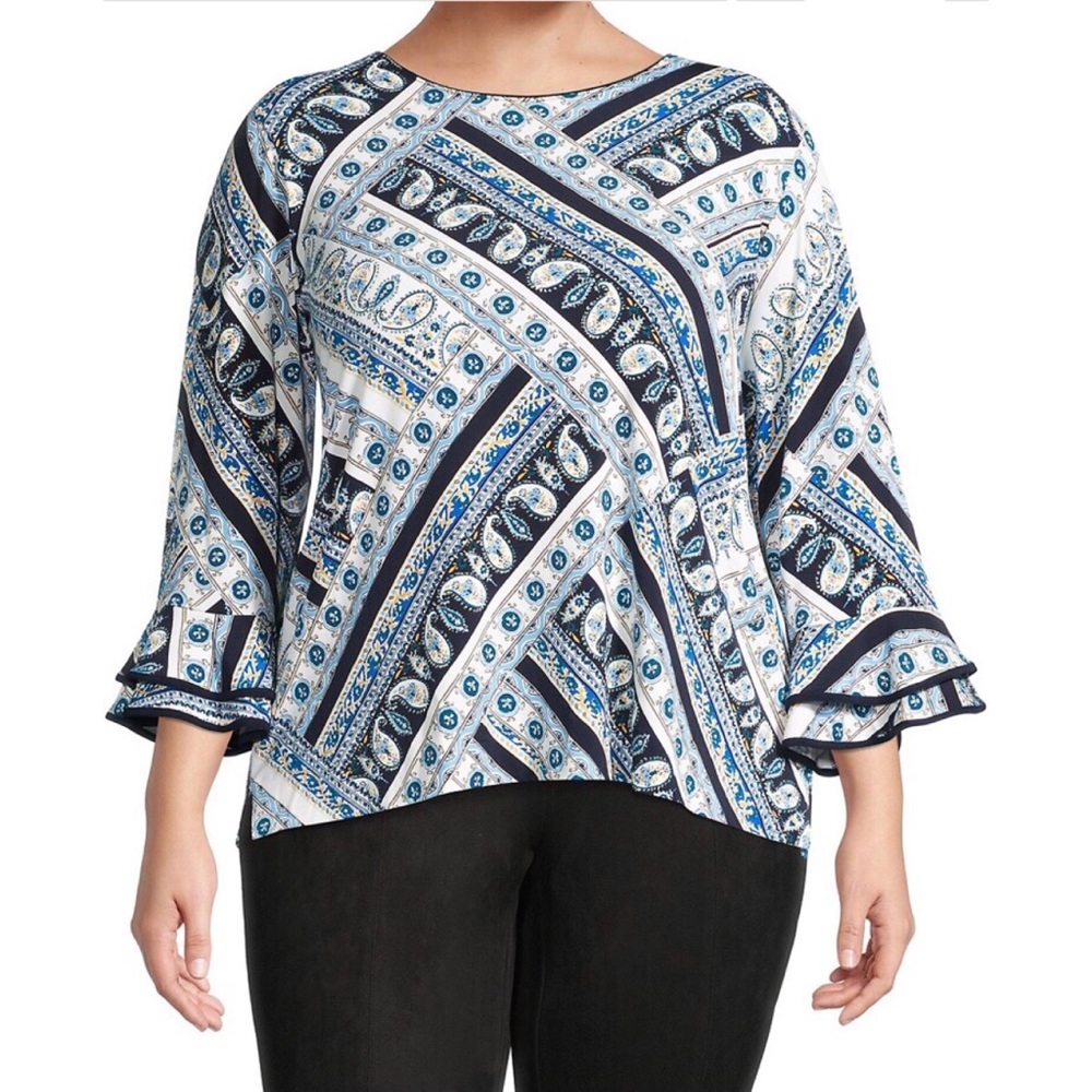 Karl Lagerfeld Paris Plus Bell-Sleeve Print Top